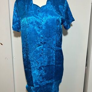 Vintage Hidden Fantasies Elegant Blue Floral Satin Nightgown